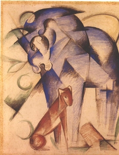 Fabeltiere (Blaues Pferd und roter Hund) by Franz Marc