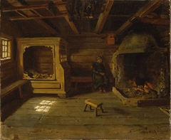 Farm Interior from Skjønne in Numedal by Adolph Tidemand