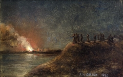 Fire watchers on the shore