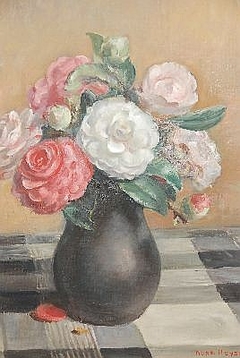Floral Still Life - Camellias in Stoneware Vase