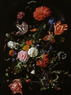 Flowers in a glass vase by Jan Davidsz. de Heem