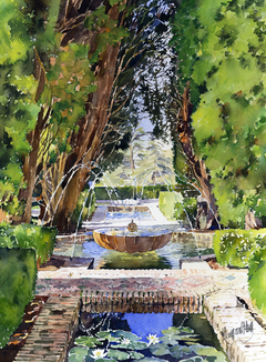 Fountains in the Gardens of the Generalife, Granada by Margaret Merry
