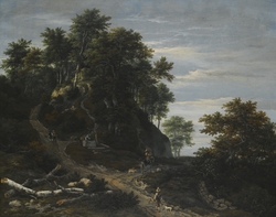 Hilly Wooded Landscape with a Falconer and a Horseman