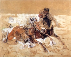 Horses draft to painting Wolves attack by Józef Chełmoński