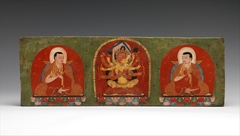 Interior of a Book Cover: Manjuvajra Embracing His Consort, with Attendant Lamas