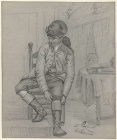 Jonge man trekt zijn laarzen aan by Jordanus Hoorn