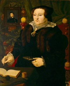 Lady Mary Neville, Lady Dacre (1524-c.1576) (with a Portrait of her imprisoned and later executed first Husband, Thomas Fiennes, 9th Lord Dacre (1515 - 1541) by Anonymous