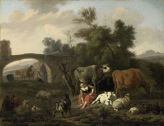 Landscape with Herdsmen and Cattle by Dirck van Bergen