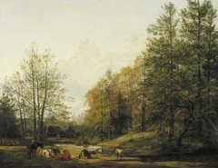 Landscape with Trees and Cattle by Pieter Gerardus van Os