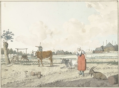 Landschap met boerin en vee