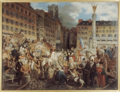 Le duc d'Orléans, se rendant à l'Hôtel de Ville, traverse la place du Châtelet, le 31 juillet 1830 by Prosper Lafaye