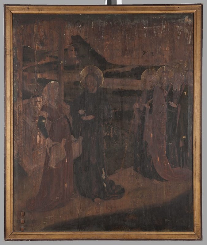 Legnica polyptych - right wing external - upper panel - obverse: St Barbara, St Catherine, St Dorothy; reverse: Christ and the Samaritan