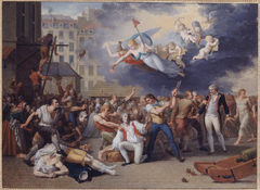 Mort de M Pelleport qui s'interposait pour sauver M de Losme, officier de la Bastille, devant l'Hôtel de Ville, le 14 juillet 1789, Révolution française by Charles Thévenin