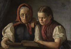Mutter und Schwester des Künstlers, in der Bibel lesend by Hans Thoma