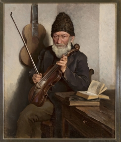 Old man with a fiddle by Władysław Ciesielski