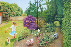 'Olivia in garden, Esher', (2013), oil on linen, 71 x 107 cm