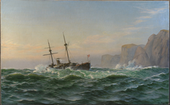 Panserskibet "Iver Hvitfeldt" passerer Forbjerget Stat på vejen til Trondhjem i sommeren 1893