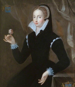 Portrait of a Lady in a Black Dress with Marie Stuart Coiffure