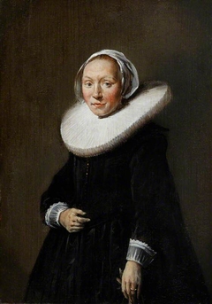 Portrait of a Woman in Black and a Large Cartwheel Ruff, Holding a Glove