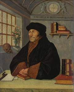 Portrait of Erasmus at his writing table by anonymous painter