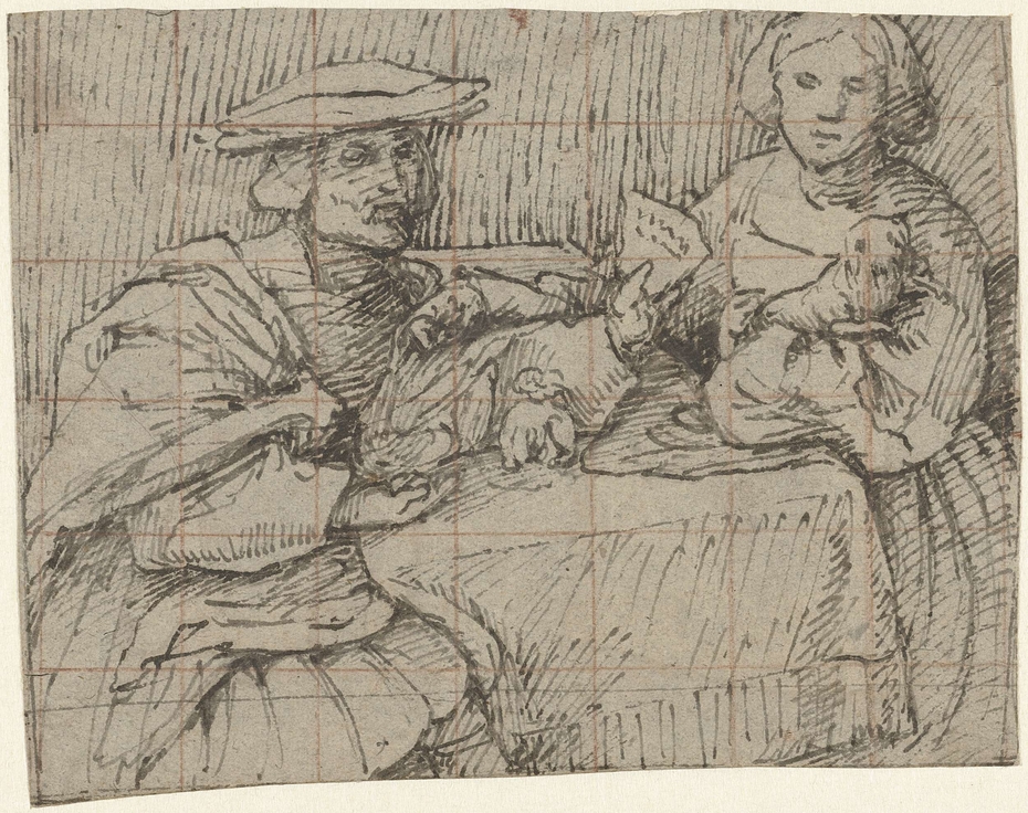 Portret van een aan tafel zittende man en vrouw