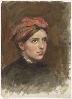 Portret van een jonge vrouw met een rode hoofddoek by Thérèse Schwartze