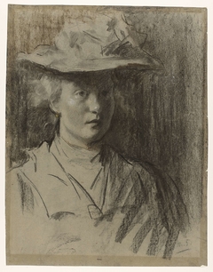 Portret van een jonge vrouw met hoed, mogelijk Lizzy Ansingh by Thérèse Schwartze