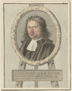 Portret van Johannes van der Meer de Oude, in lauwerkrans op schildersezel by Unknown Artist