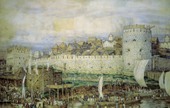 Probable view of the white-stone Kremlin of Dmitry Donskoy. The end of the 14th century by Apollinary Vasnetsov