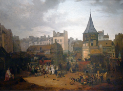 Réjouissances données par la ville de Paris aux Halles, le 21 janvier 1782, à l'occasion de la naissance du dauphin by Philibert-Louis Debucourt
