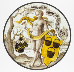 Roundel with Nude Woman Supporting a Heraldic Shield by Anonymous
