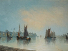 Sailing Vessels in a Harbour by John Anderson