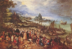 Sea port with the lecture of Christ by Jan Brueghel the Elder
