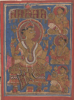 Shakra Enthroned, with a Deva and Generals: Folio from a Kalpasutra Manuscript by anonymous painter