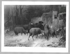 Sheep waiting in front of the stable by Friedrich Otto Gebler