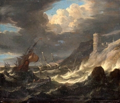 Shipping off a Rocky Coast in Storm