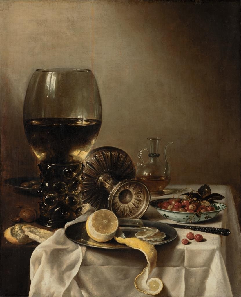 Still life on a laid table with tazza