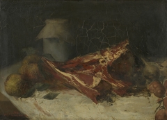 Still life with entrecôte steak by Alfred Verhaeren