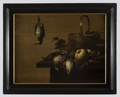 Still life with poultry, fruit and shrimps by Petrus Schotanus à Sterringa