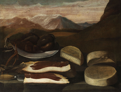 Still Life with Sausage, Ham and Cheese by Anonymous