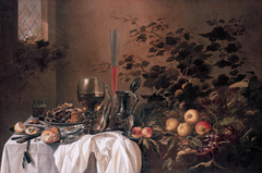Stilll life with tumblers and fruit