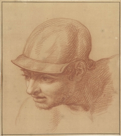 Studie van een manshoofd met helm, driekwart, naar links by Isaac Walraven