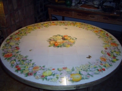 Table with fruits and flowers