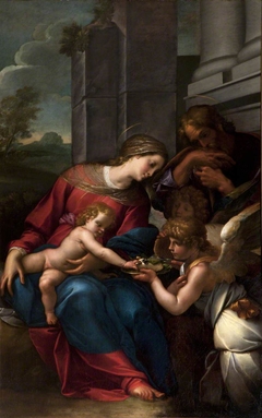 The Holy Family with an Angel offering a Honeycomb to the Christ Child by Pier Francesco Mazzucchelli