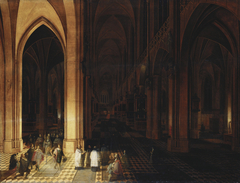 The Interior of Antwerp Cathedral by Night by Pieter Neeffs