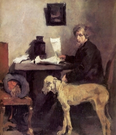 The Painter Sattler with dogge by Wilhelm Leibl