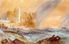 the welsh Laugharne Castle during a storm by J M W Turner