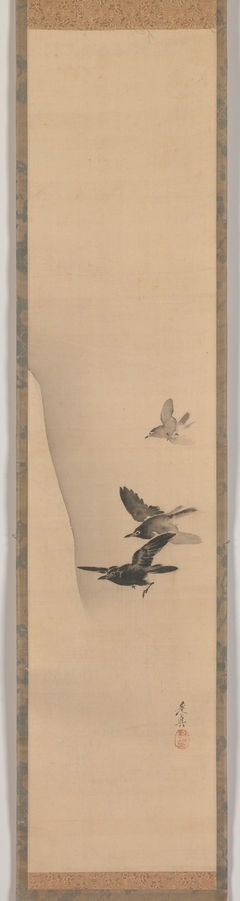 Three Crows in Flight by Shibata Zeshin