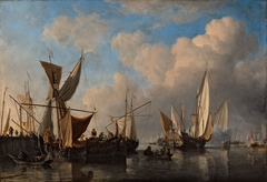 Vessels in a harbour by Willem van de Velde the Younger