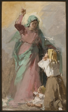 Virgin Mary appearing before a peasant woman, study by Kazimierz Alchimowicz